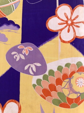 Savannah girls yellow & purple yabane & floral pattern silk kimono ...
